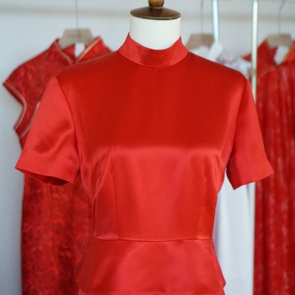 Elegant Silk Peplum Dress | Red Cheongsam (Qipao) - Picture 3 of 3